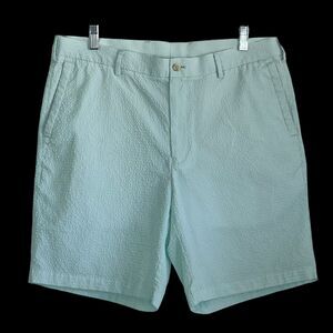 Peter Millar Men's Featherweight Seersucker Striped Golf Shorts 36 Light Green